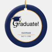 Gefeliciteerd Afstuderen, Pet, Tassel, Blue, Gold Keramisch Ornament (Achterkant)
