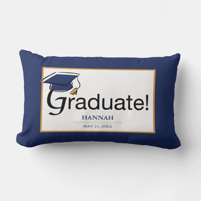 Gefeliciteerd Afstuderen, Pet, Tassel, Blue, Gold Kussen (Voorkant)