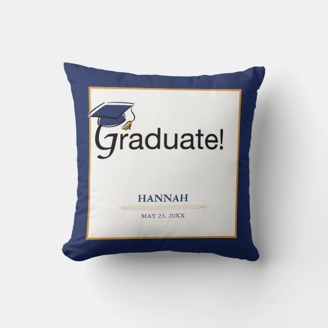 Gefeliciteerd Afstuderen, Pet, Tassel, Blue, Gold Kussen (Voorkant)