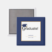 Gefeliciteerd Afstuderen, Pet, Tassel, Blue, Gold Magneet (Voorkant / Achterkant)