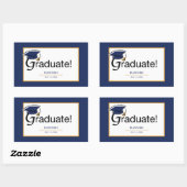 Gefeliciteerd Afstuderen, Pet, Tassel, Blue, Gold Rechthoekige Sticker (Vel)
