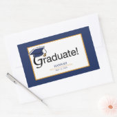 Gefeliciteerd Afstuderen, Pet, Tassel, Blue, Gold Rechthoekige Sticker (Envelop)