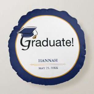 Gefeliciteerd Afstuderen, Pet, Tassel, Blue, Gold Rond Kussen