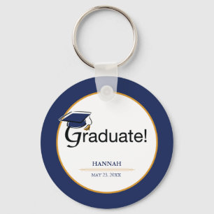 Gefeliciteerd Afstuderen, Pet, Tassel, Blue, Gold Sleutelhanger
