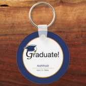 Gefeliciteerd Afstuderen, Pet, Tassel, Blue, Gold Sleutelhanger (Voorkant)