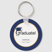 Gefeliciteerd Afstuderen, Pet, Tassel, Blue, Gold Sleutelhanger (Achterkant)