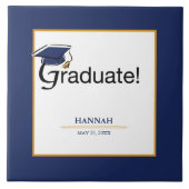 Gefeliciteerd Afstuderen, Pet, Tassel, Blue, Gold Tegeltje (Voorkant)
