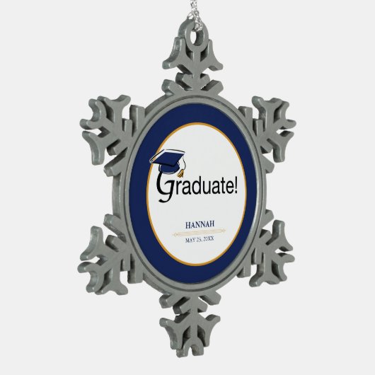 Gefeliciteerd Afstuderen, Pet, Tassel, Blue, Gold Tin Sneeuwvlok Ornament (Links)