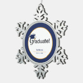 Gefeliciteerd Afstuderen, Pet, Tassel, Blue, Gold Tin Sneeuwvlok Ornament (Rechts)