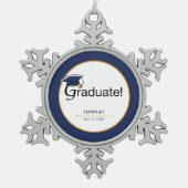 Gefeliciteerd Afstuderen, Pet, Tassel, Blue, Gold Tin Sneeuwvlok Ornament (Voorkant)