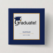 Gefeliciteerd Afstuderen, Pet, Tassel, Blue, Gold Vierkante Button 5,1 Cm (Voorkant)