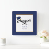 Gefeliciteerd Afstuderen, Pet, Tassel, Blue, Gold Vierkante Klok (Huis)