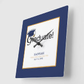 Gefeliciteerd Afstuderen, Pet, Tassel, Blue, Gold Vierkante Klok (Hoek)