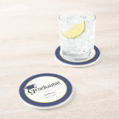 Gefeliciteerd Afstuderen, Pet, Tassel, Blue, Gold Zandsteen Onderzetter (Zijkant)