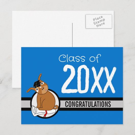 Gefeliciteerd Afstuderen Puppy Blue Briefkaart (Voorkant / Achterkant)