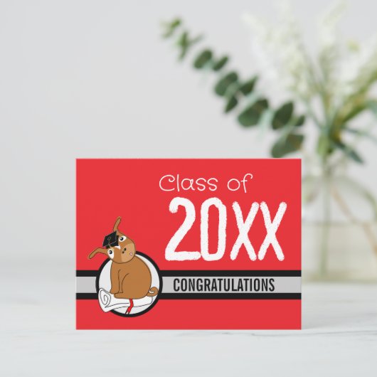 Gefeliciteerd Afstuderen Puppy Rood Briefkaart (Staand voorkant)