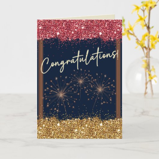 Gefeliciteerd Afstuderen Red & Gold Sparkle Kaart (Gele Bloem)