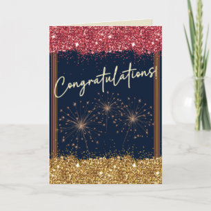 Gefeliciteerd Afstuderen Red & Gold Sparkle Kaart
