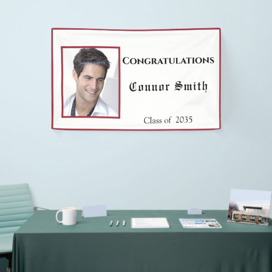 Gefeliciteerd, Afstuderen rode witte banner (Beurs)