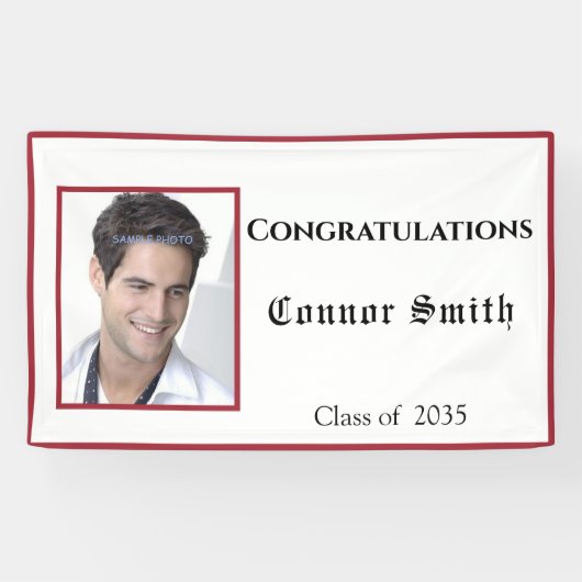 Gefeliciteerd, Afstuderen rode witte banner (Horizontaal)
