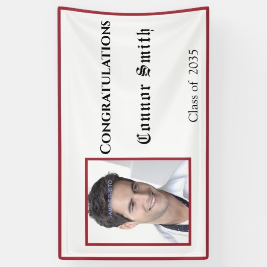 Gefeliciteerd, Afstuderen rode witte banner (Verticaal)