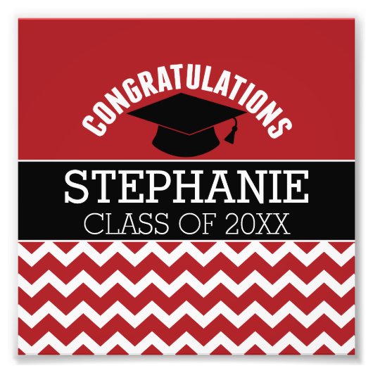 Gefeliciteerd Afstuderen - Rode Zwarte Afstuderen Foto Afdruk (Voorkant)