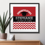 Gefeliciteerd Afstuderen - Rode Zwarte Afstuderen Foto Afdruk<br><div class="desc">Voeg 2018,  2019 of elk jaar toe om dit whimsical design te personaliseren. Dit kan worden gebruikt voor elke afstuderen school,  hogeschool,  afstudeerder school,  geneesschool of zelfs handelsschool.</div>