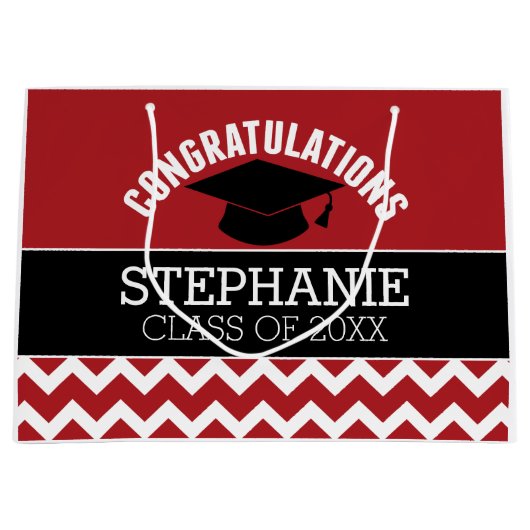 Gefeliciteerd Afstuderen - Rode Zwarte Afstuderen Groot Cadeauzakje (Voorkant)