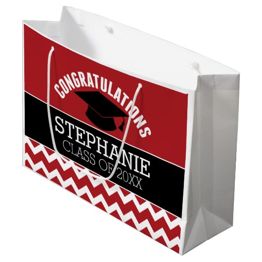 Gefeliciteerd Afstuderen - Rode Zwarte Afstuderen Groot Cadeauzakje (Voorkant Gekanteld)