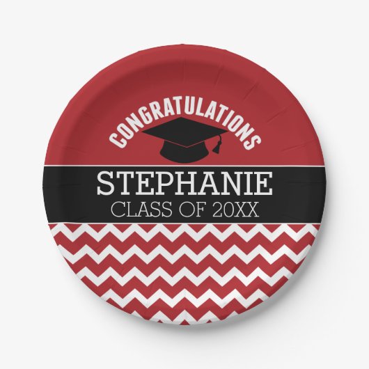 Gefeliciteerd Afstuderen - Rode Zwarte Afstuderen Papieren Bordje (Voorkant)