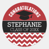 Gefeliciteerd Afstuderen - Rode Zwarte Afstuderen Ronde Sticker (Voorkant)