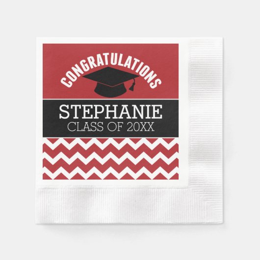 Gefeliciteerd Afstuderen - Rode Zwarte Afstuderen Servet (Voorkant)