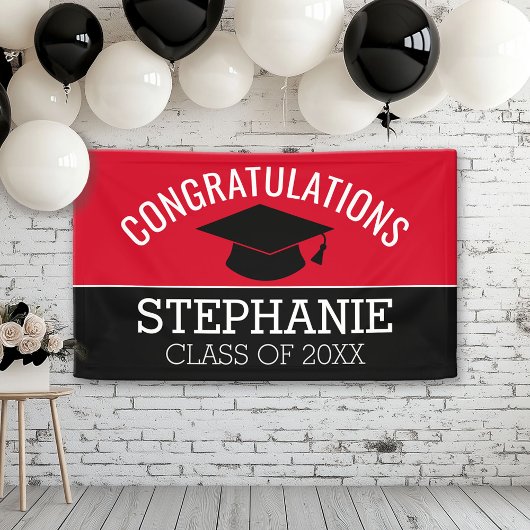 Gefeliciteerd Afstuderen - Rode Zwarte Afstuderen Spandoek