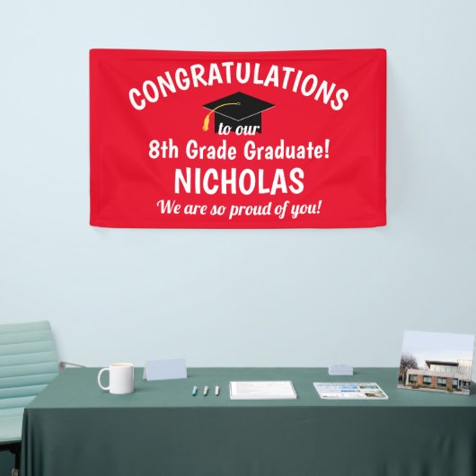 Gefeliciteerd Afstuderen Rood 8e graad Spandoek (Beurs)