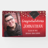 Gefeliciteerd Afstuderen Rood met Confetti Foto Spandoek (Horizontaal)