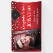 Gefeliciteerd Afstuderen Rood met Confetti Foto Spandoek (Verticaal)