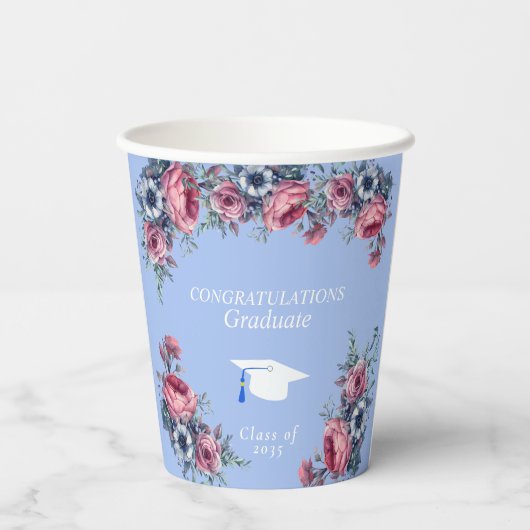 Gefeliciteerd Afstuderen Roses Blue Anemone Papieren Bekers (Achterkant)