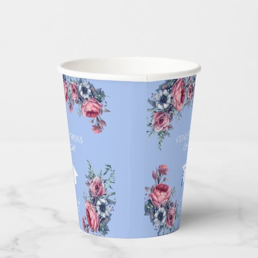 Gefeliciteerd Afstuderen Roses Blue Anemone Papieren Bekers (Rechts)