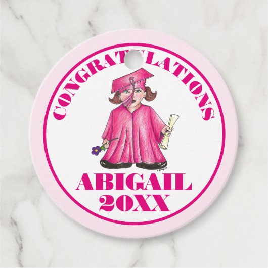 Gefeliciteerd Afstuderen Roze Afstuderen Pet Bedankjes Labels (Voorkant)