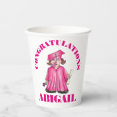 Gefeliciteerd Afstuderen Roze Afstuderen Pet Papieren Bekers (Voorkant)