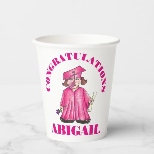 Gefeliciteerd Afstuderen Roze Afstuderen Pet Papieren Bekers (Voorkant)