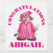 Gefeliciteerd Afstuderen Roze Afstuderen Pet Wijn Etiket (Enkel label)