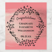Gefeliciteerd Afstuderen Roze Floral Wijn Etiket (Enkel label)