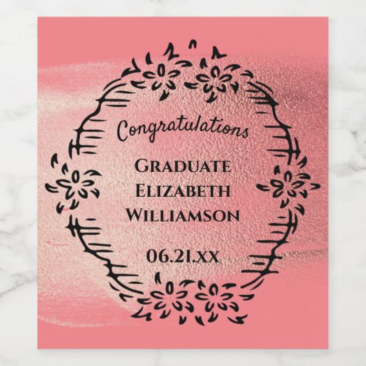 Gefeliciteerd Afstuderen Roze  Floral Wijn Etiket (Enkel label)