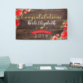 Gefeliciteerd Afstuderen Rustic Floral Red/Gold Spandoek (Beurs)