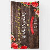 Gefeliciteerd Afstuderen Rustic Floral Red/Gold Spandoek (Verticaal)