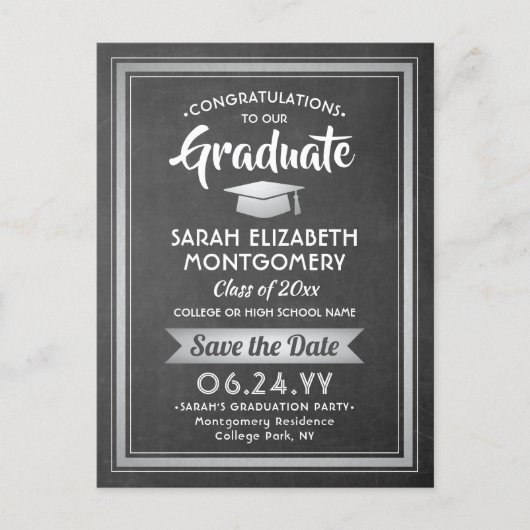 Gefeliciteerd Afstuderen schoolbord Bewaar de datu Aankondigingskaart (Voorkant)