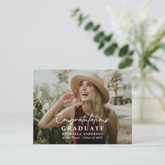 Gefeliciteerd Afstuderen Script 2-Photo Afstuderen Aankondigingskaart (Staand voorkant)