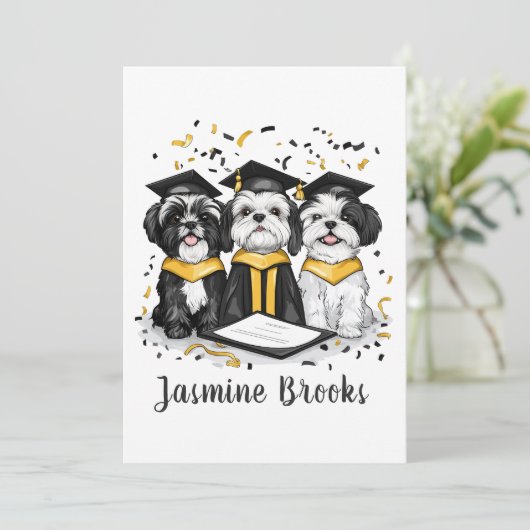 Gefeliciteerd Afstuderen Shih Tzu Dogs Aankondiging (Staand voorkant)