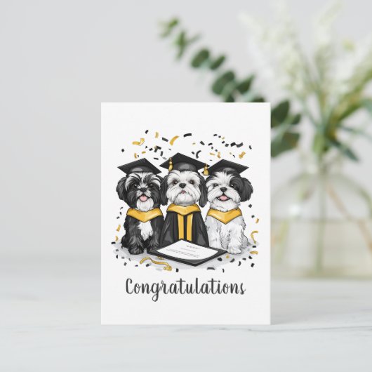Gefeliciteerd Afstuderen Shih Tzu Dogs Briefkaart (Staand voorkant)